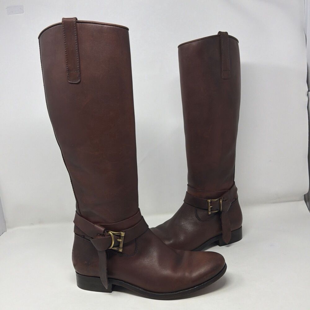 Frye Women 7 Brown Leather Tall Riding Harness Boots 3478791 Made in Mexico